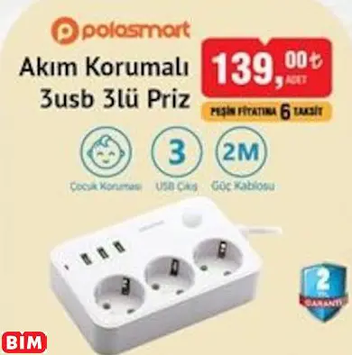POLOSMART AKIM KORUMALI 3USB 3LÜ PRİZ POLOSMART AKIM KORUMALI 3USB 3LÜ PRİZ